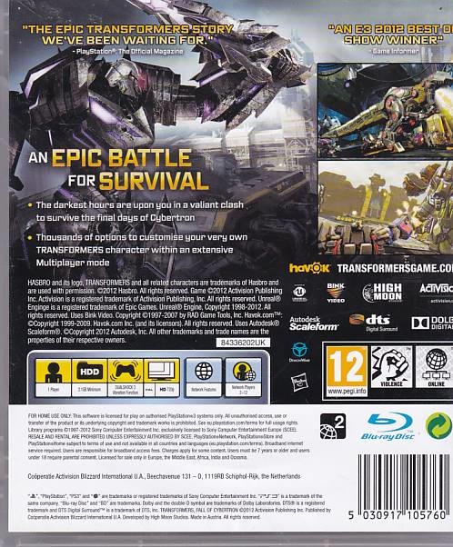 Transformers Fall of Cybertron - PS3 (B Grade) (Genbrug)